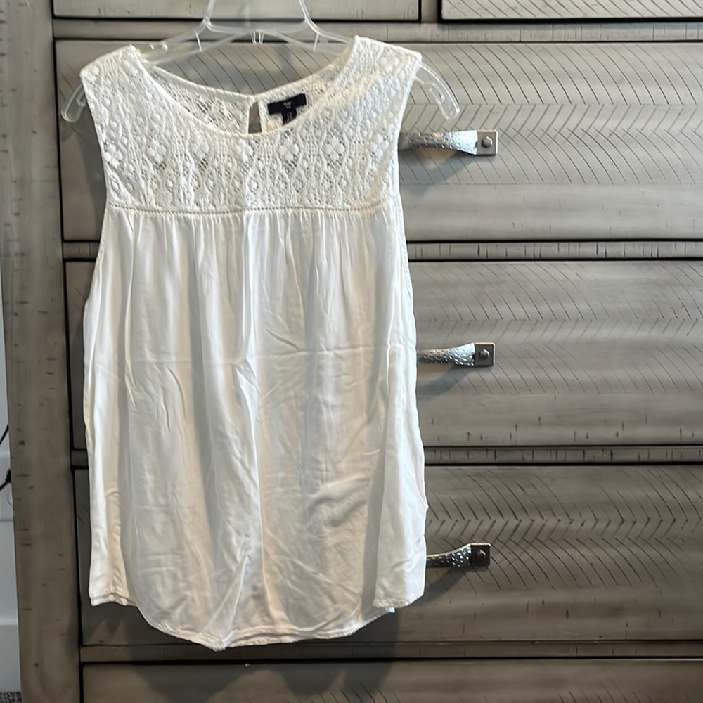 Lace trim cream blouse